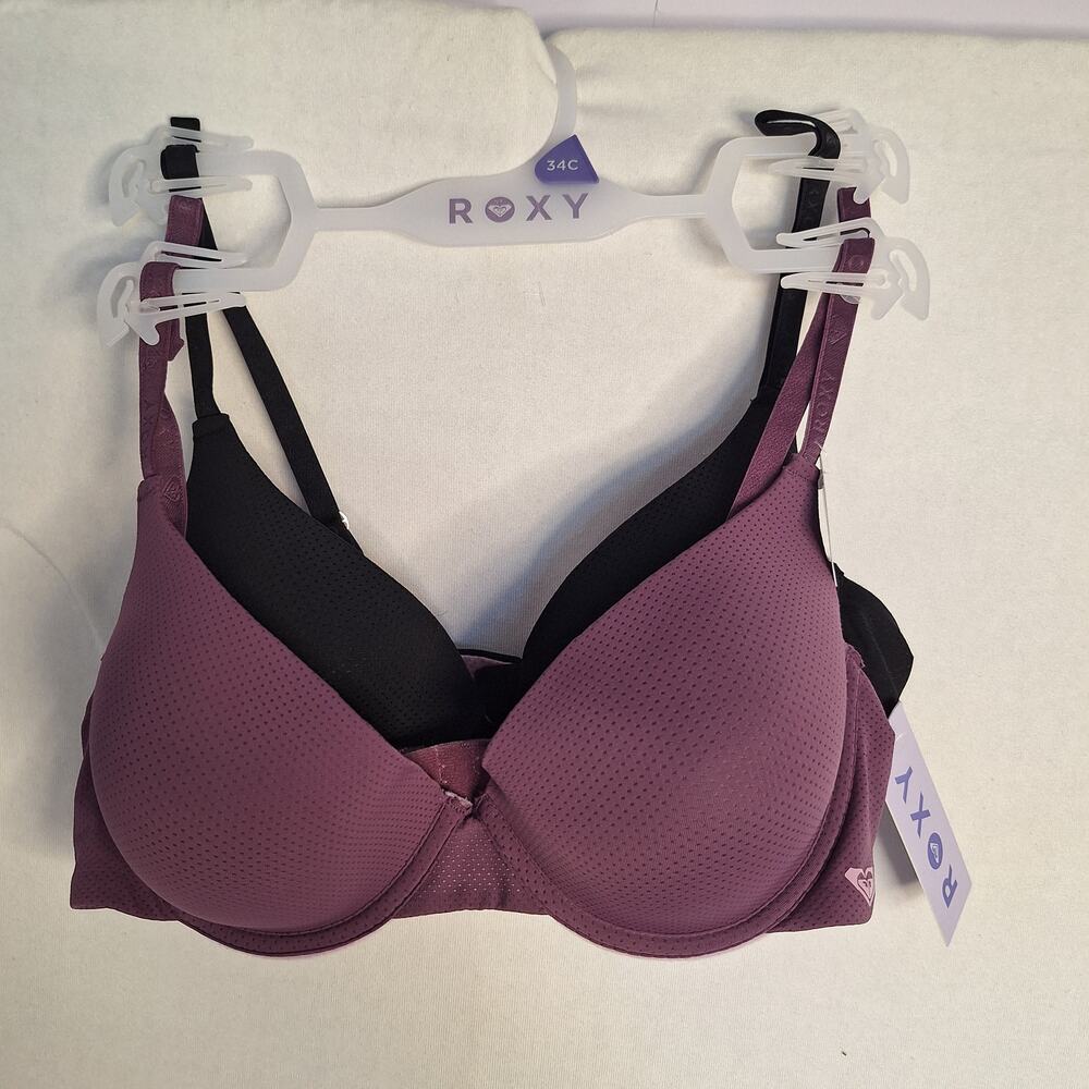 NWT Roxy T-Shirt Bra 2 Pack 34C Light Padding Molded Cup Moisture Wick Cooling